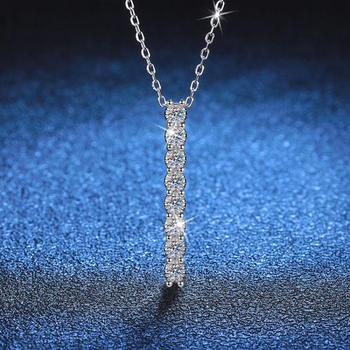 925 Sterling Silver Necklace, with Moissanite, with 2inch extender chain, platinum plated, cross chain & for woman, Length:Approx 15.7 Inch, Sold By PC