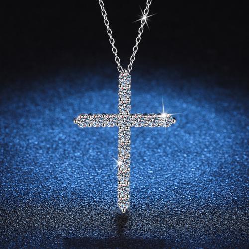 925 Sterling Silver Necklace, with 2inch extender chain, Cross, platinum plated, cross chain & different materials for choice & for woman, Length:Approx 15.7 Inch, Sold By PC