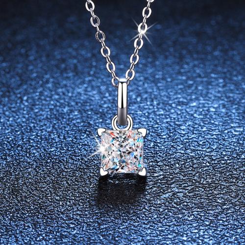 925 Sterling Silver Necklace, with 2inch extender chain, Square, platinum plated, cross chain & different materials for choice & for woman, Length:Approx 15.7 Inch, Sold By PC