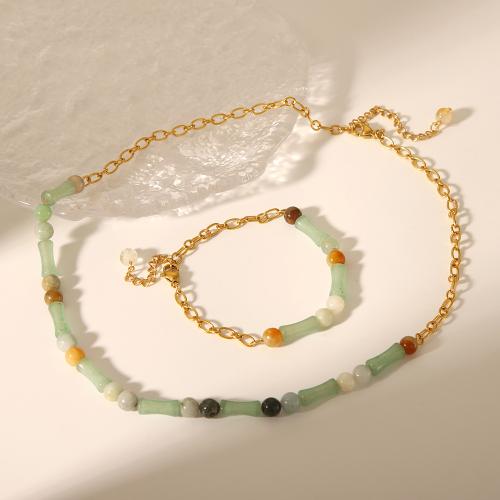 Natural Gemstone Jewelry Sets, Natural Stone, with 304 Stainless Steel, with 5,3cm extender chain, fashion jewelry & different styles for choice & for woman, more colors for choice, Length:Approx 41 cm, Approx 17 cm, Sold By PC