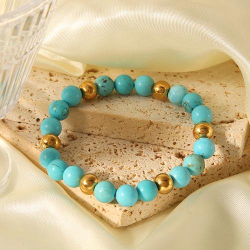 Gemstone Bracelets, Natural Stone, with 304 Stainless Steel, fashion jewelry & different styles for choice & for woman, blue, Length:Approx 17.5 cm, Sold By PC