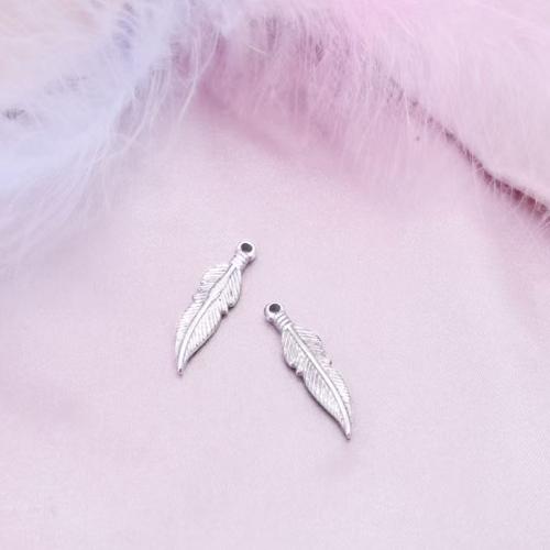 Stainless Steel Pendants, 304 Stainless Steel, Feather, polished, DIY, original color, 26.50x6.50mm, 10PCs/Bag, Sold By Bag