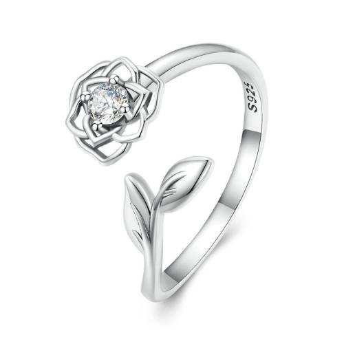 Bijoux de bague en argent sterling , Argent sterling 925, bijoux de mode & pavé de micro zircon & pour femme, Vendu par PC