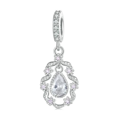 925 Sterling Silver Pendant, DIY & micro pave cubic zirconia, 10x25mm, Hole:Approx 4.5mm, Sold By PC