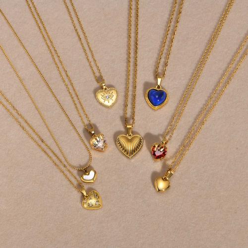 Stainless Steel Jewelry Necklace, 304 Stainless Steel, Heart, different styles for choice & micro pave cubic zirconia & for woman, golden, Sold By PC