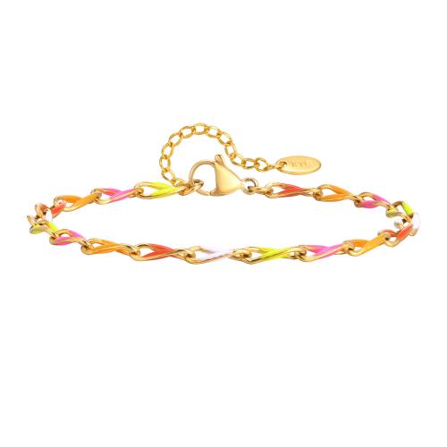 Bijoux bracelet en acier inoxydable, Acier inoxydable 304, avec 5cm chaînes de rallonge, coeur, Plaqué or 18K, bijoux de mode & pour femme & émail, doré, 4mm, Longueur:Environ 16 cm, Vendu par PC