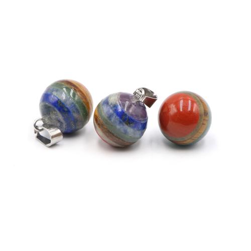 Gemstone Pendants Jewelry, with Brass & Iron, Round, silver color plated, DIY, multi-colored, nickel, lead & cadmium free, 14x14mm, Sold By PC