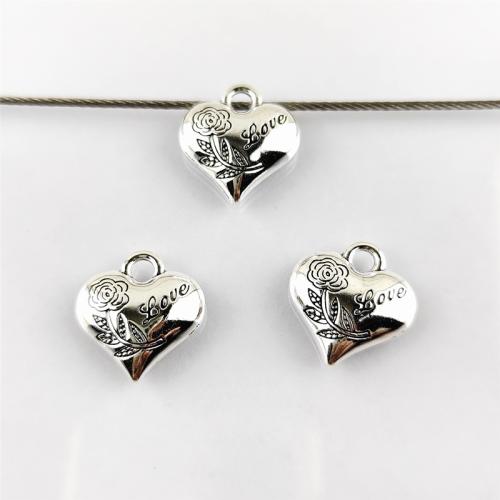 Colgantes de Aleación de Zinc en Forma de Corazón, chapado en color de plata antigua, Bricolaje, libre de níquel, plomo & cadmio, 20x20mm, agujero:aproximado 3mm, aproximado 100PCs/Bolsa, Vendido por Bolsa