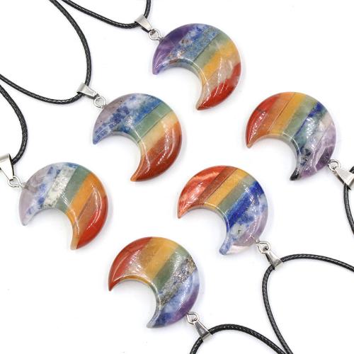 Bijoux Pendentifs en pierres gemmes, pierre gemme, avec laiton & fer, lune, Placage de couleur argentée, DIY, multicolore, 26x30mm, Vendu par PC