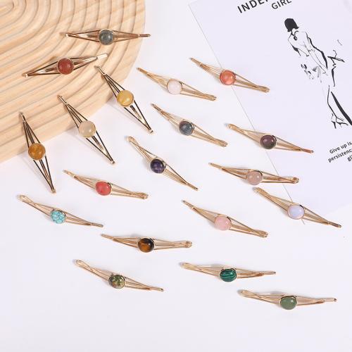 Hair Slide, Brass, with Natural Stone, gold color plated, different materials for choice & for woman, more colors for choice, nickel, lead & cadmium free, 10x70mm, Sold By PC