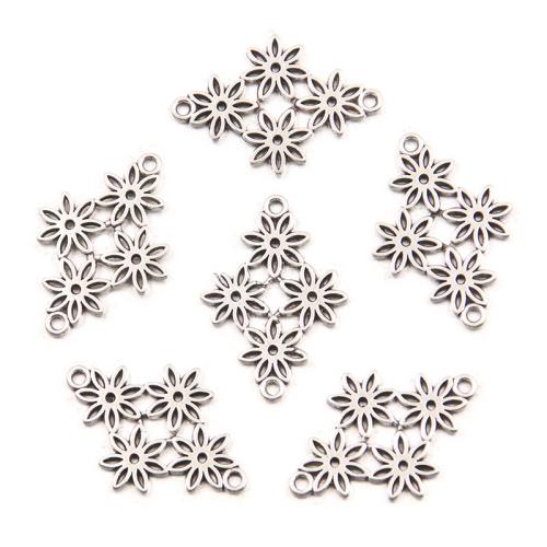 Fleur Tibetan Style connecteur, alliage de zinc, Plaqué de couleur d'argent, DIY & boucle de 1/1, protéger l'environnement, sans nickel, plomb et cadmium, 21x30mm, Trou:Environ 2mm, Environ 100PC/sac, Vendu par sac