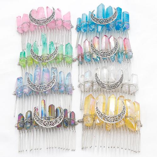 Decorative Hair Combs, Quartz, with Brass & Iron, silver color plated, different materials for choice & for woman, more colors for choice, Sold By PC