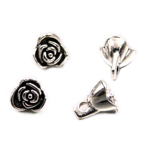 Pendentifs fleurs en alliage de zinc, Rose, Plaqué de couleur d'argent, DIY, protéger l'environnement, sans nickel, plomb et cadmium, 6x8mm, Trou:Environ 1mm, Environ 100PC/sac, Vendu par sac