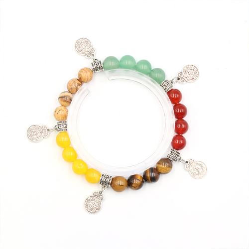 Pulseras de piedras preciosas, con aleación de zinc, chapado en color de plata, Joyería & unisexo, color mixto, beads:8mm, longitud:aproximado 18 cm, Vendido por UD