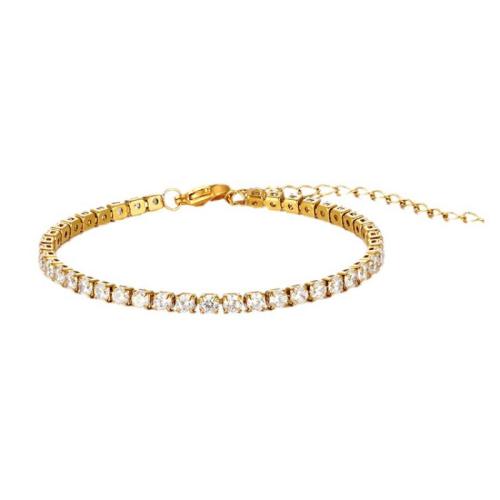 Stainless Steel Jewelry Bracelet, 304 Stainless Steel, with Cubic Zirconia, with 5cm extender chain, Vacuum Ion Plating, fashion jewelry & for woman, golden, Length:Approx 16 cm, Sold By PC