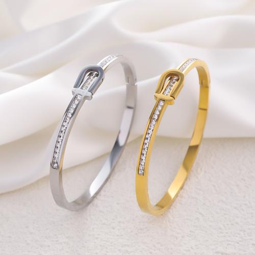 Stainless Steel Bangle, 304 Stainless Steel, plated, for woman & with rhinestone, more colors for choice, Sold By PC