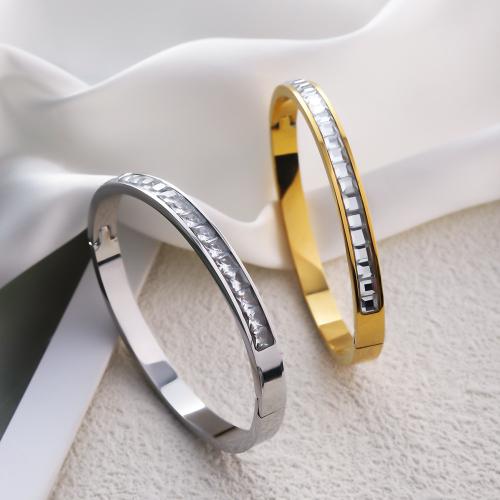 Stainless Steel Bangle, 304 Stainless Steel, plated, for woman & with rhinestone, more colors for choice, Sold By PC