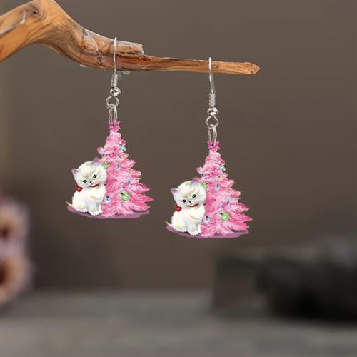 Christmas Earrings, Acrylic, Christmas Tree, printing, Christmas Design & for woman, Sold By Pair