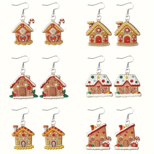 Christmas Earrings, Acrylic, House, printing, Christmas Design & for woman, 6Pairs/Set, Sold By Set