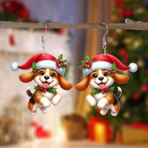 Christmas Earrings, Acrylic, Dog, printing, Christmas Design & cute & for woman, Sold By Pair