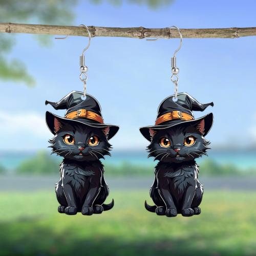 Acrylic Drop Earring, Cat, printing, cute & for woman, black, Sold By Pair