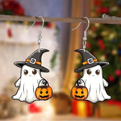 Acrylic Drop Earring, Ghost, printing, Halloween Design & cute & for woman, Sold By Pair