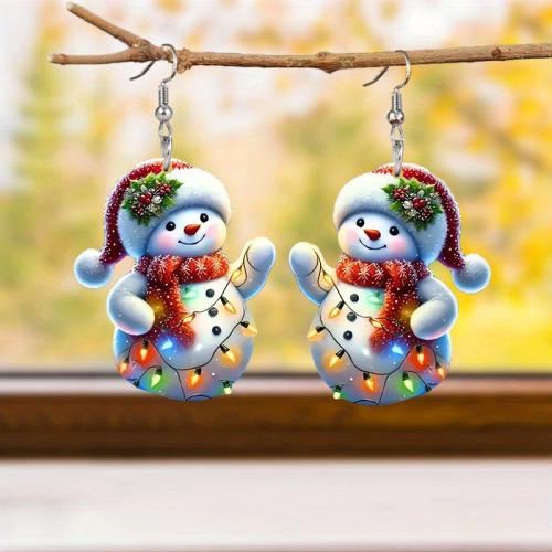 Christmas Earrings, Acrylic, Snowman, Christmas Design & cute & for woman, Sold By Pair