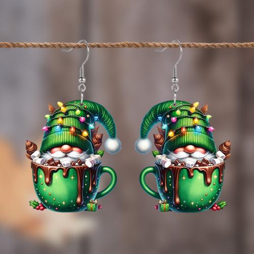 Christmas Earrings, Acrylic, Santa Claus, Christmas Design & cute & for woman, green, Sold By Pair