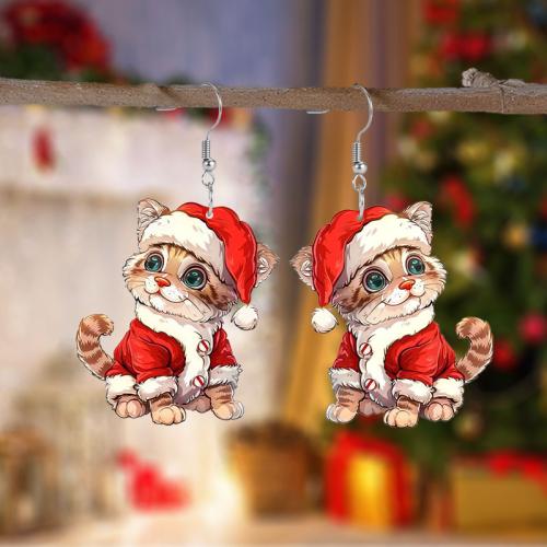 Christmas Earrings, Acrylic, Cat, Christmas Design & cute & for woman, Sold By Pair