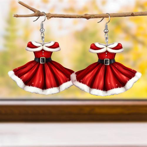 Pendientes de Navidad, Acrílico, Prenda Forma, Diseño de Navidad & Lindo & para mujer, Rojo, Vendido por Par