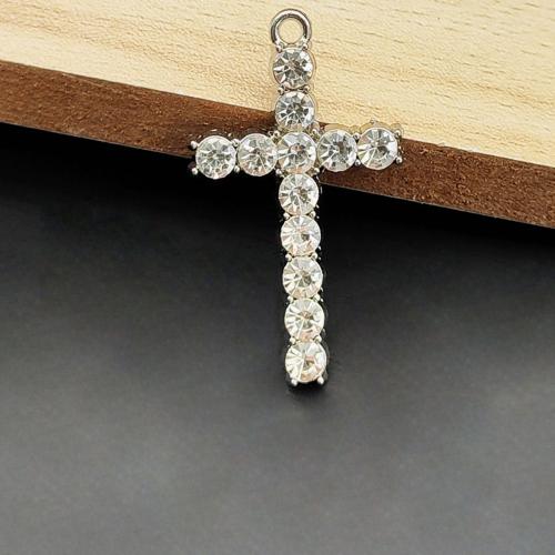 Tibetan Style Rhinestone Pendants, Cross, silver color plated, DIY & with rhinestone, 22x37mm, 100PCs/Bag, Sold By Bag