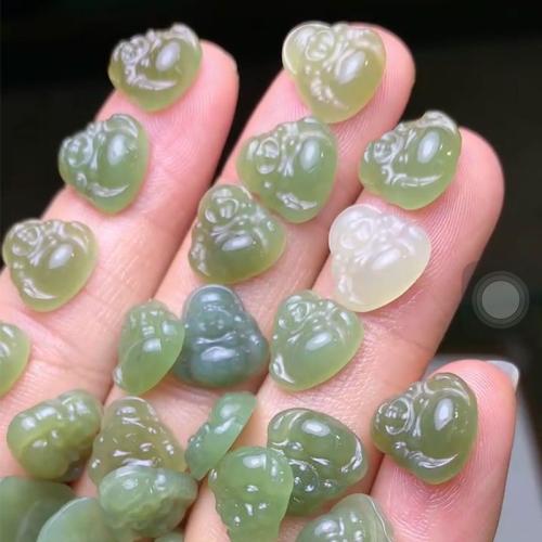 Natural Jade Beads, Hetian Jade, Buddha, DIY, green, 12mm, Sold By PC