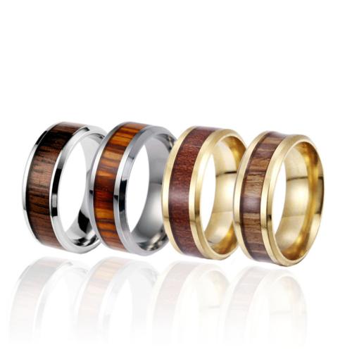 Stainless Steel Finger Ring, 304 Stainless Steel, with Wood, plated, different materials for choice & Unisex & different size for choice, more colors for choice, Width:8cm,thickness:2mm., Sold By PC