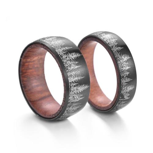 Stainless Steel Finger Ring, 201 Stainless Steel, with Scentedrosewood, plated, fashion jewelry & Unisex & different size for choice, black, Sold By PC