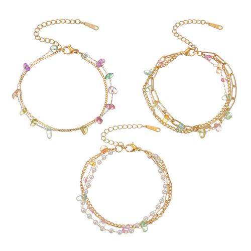 Pulsera de Acero Inoxidable, acero inoxidable 304, con Grava natural & Perlas plásticas, 18K chapado en oro, Joyería & diferentes estilos para la opción & para mujer, Vendido por UD