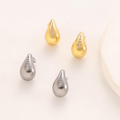 Stainless Steel Stud Earrings, 316 Stainless Steel, Teardrop, plated, fashion jewelry & micro pave cubic zirconia & for woman, more colors for choice, Sold By Pair