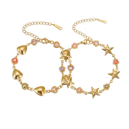 Pulsera de Acero Inoxidable, acero inoxidable 304, con 5cm extender cadena, 18K chapado en oro, diferentes estilos para la opción & para mujer & con diamantes de imitación, longitud:16 cm, Vendido por UD