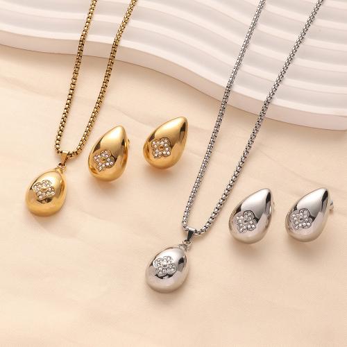 Rhinestone Stainless Steel Jewelry Set, 304 Stainless Steel, Teardrop, plated, different styles for choice & for woman & with rhinestone, more colors for choice, Sold By PC