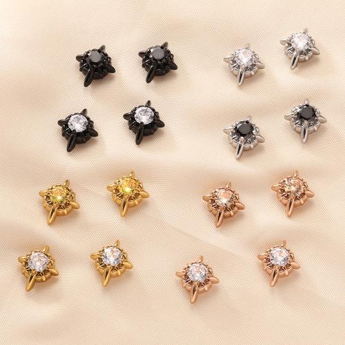 304 Stainless Steel Magnetic Stud Earring, with Cubic Zirconia, plated, fashion jewelry & Unisex, more colors for choice, Sold By Pair