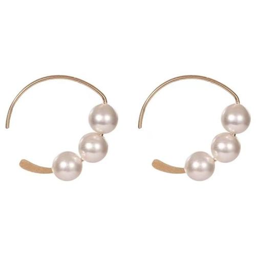 Brass Stud Earring, with Plastic Pearl, 14K gold-filled, fashion jewelry & for woman, Sold By Pair