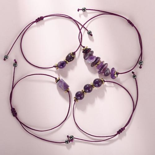 Quartz Bracelets, Level B Amethyst, with Knot Cord, handmade, 4 pieces & fashion jewelry & for woman, purple, 26x10mm, Sold By Set