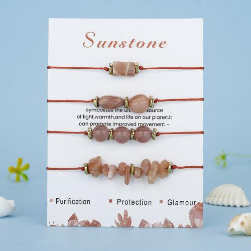 Gemstone Bracelets, Sunstone, with Knot Cord, handmade, 4 pieces & fashion jewelry & for woman, Length:10.2 Inch, Sold By Set