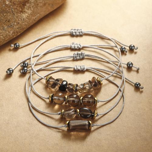 Quartz Bracelets, Smoky Quartz, with Knot Cord, handmade, 4 pieces & fashion jewelry & Unisex, Length:10.2 Inch, Sold By Set