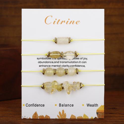 Quartz Bracelets, Citrine, with Knot Cord, handmade, 4 pieces & fashion jewelry & Unisex, yellow, Length:10.2 Inch, Sold By Set