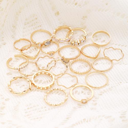 Tibetan Style Ring Set, plated, 23pcs & for woman & with rhinestone, golden, Sold By Set