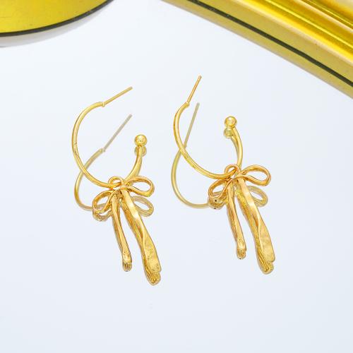 Tibetan Style Stud Earring, Bowknot, plated, fashion jewelry & for woman & hollow, golden, Sold By Pair