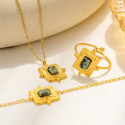 Sets de Joyas, Partículas de acero, con Piedra natural, chapado, diferentes estilos para la opción & para mujer, dorado, Vendido por UD