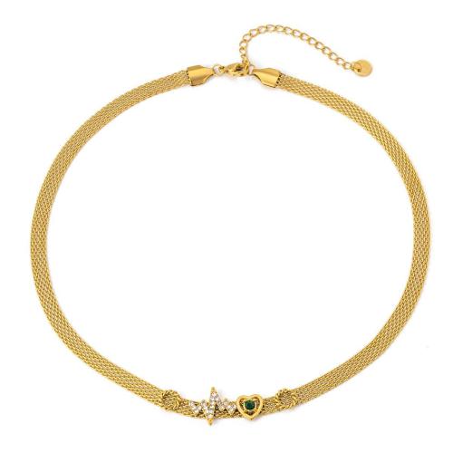 Collar de Acero Titanio, Partículas de acero, chapado, diferentes estilos para la opción & micro arcilla de zirconia cúbica & para mujer, dorado, Vendido por UD