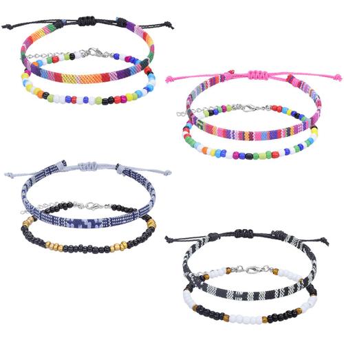 Chaîne tissée Bracelets, Tissu en coton, avec Seedbead & Acier inoxydable 304, pour femme, plus de couleurs à choisir, Longueur:Environ 18 cm, Vendu par PC