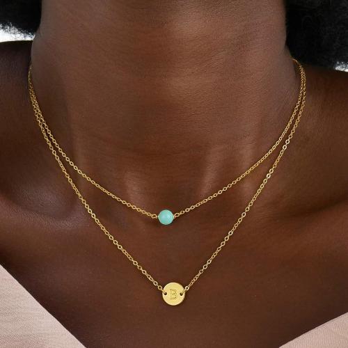 Collier en laiton, avec turquoise, Placage, styles différents pour le choix & pour femme, doré, Longueur:Environ 41-50 cm, Vendu par PC